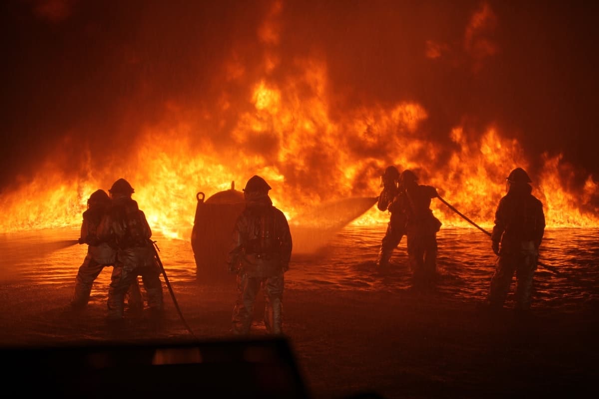 Firefighters putting out wildfire