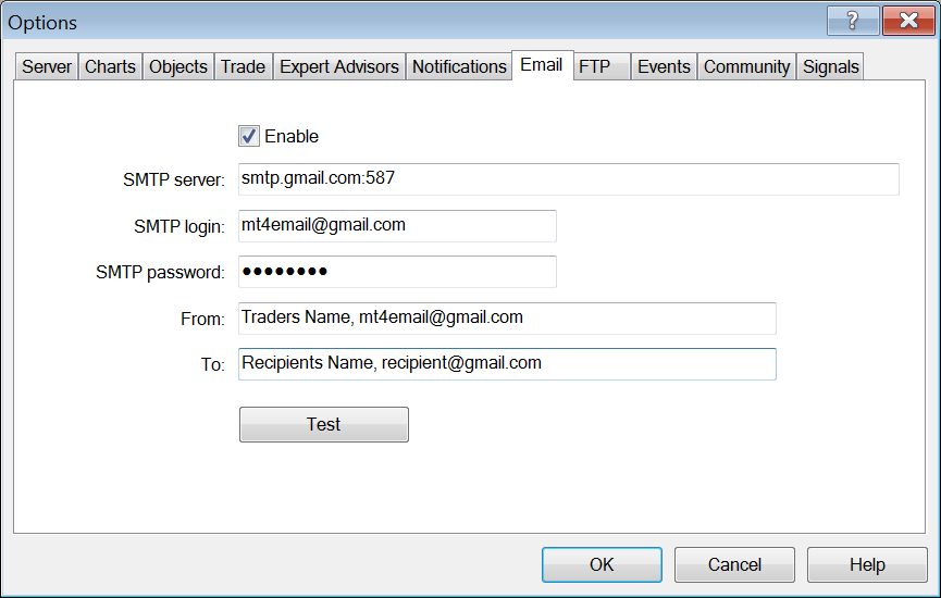 Setting up email alerts on MetaTrader 4