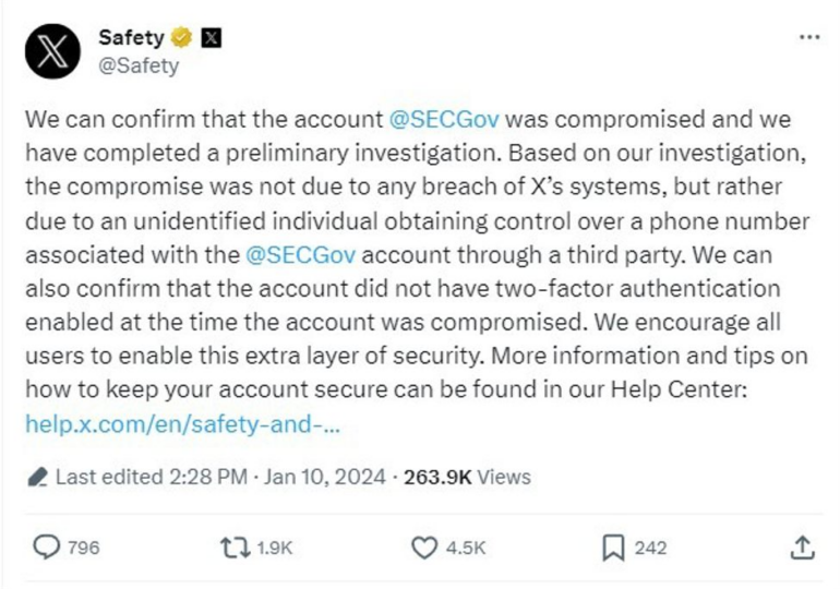 Twitter confirms @SECGov was compromised, did not have two-factor authentication enabled