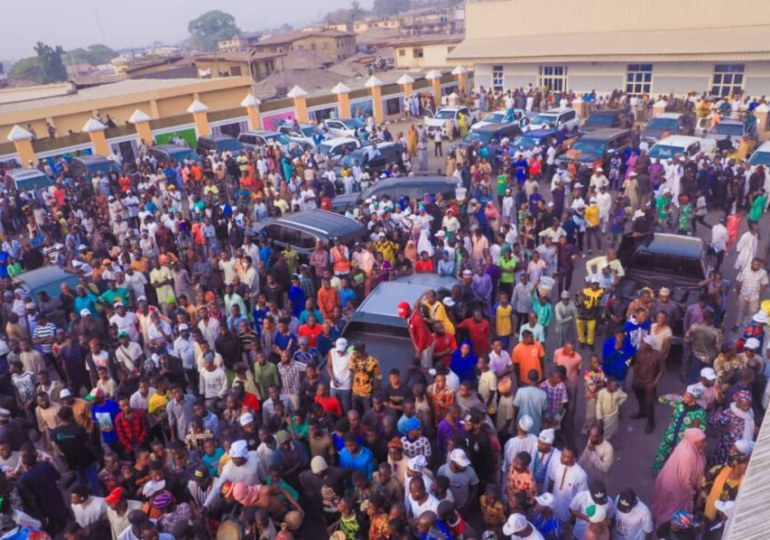 Heroic homecoming: Mammoth crowd storm Okene streets to welcome Yahaya Bello