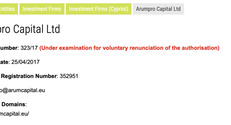 CySEC withdraws license of Arumpro Capital