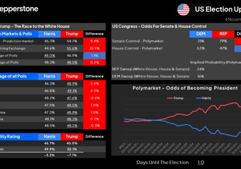 Pepperstone offers expert insights and analysis to trade the 2024 US election